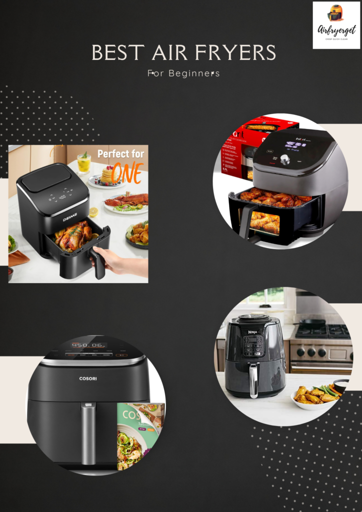 Best air fryers for beginners 2026 guide showing small family cooking with easy to use air fryer for first time users.