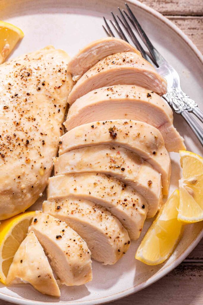 Before and after air fryer chicken breast recipe showing dry vs juicy texture