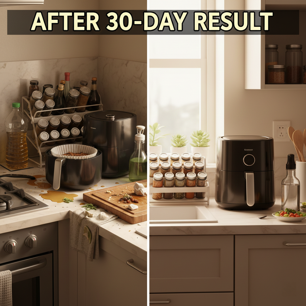 Before and after kitchen transformation using best kitchen gadgets under $20