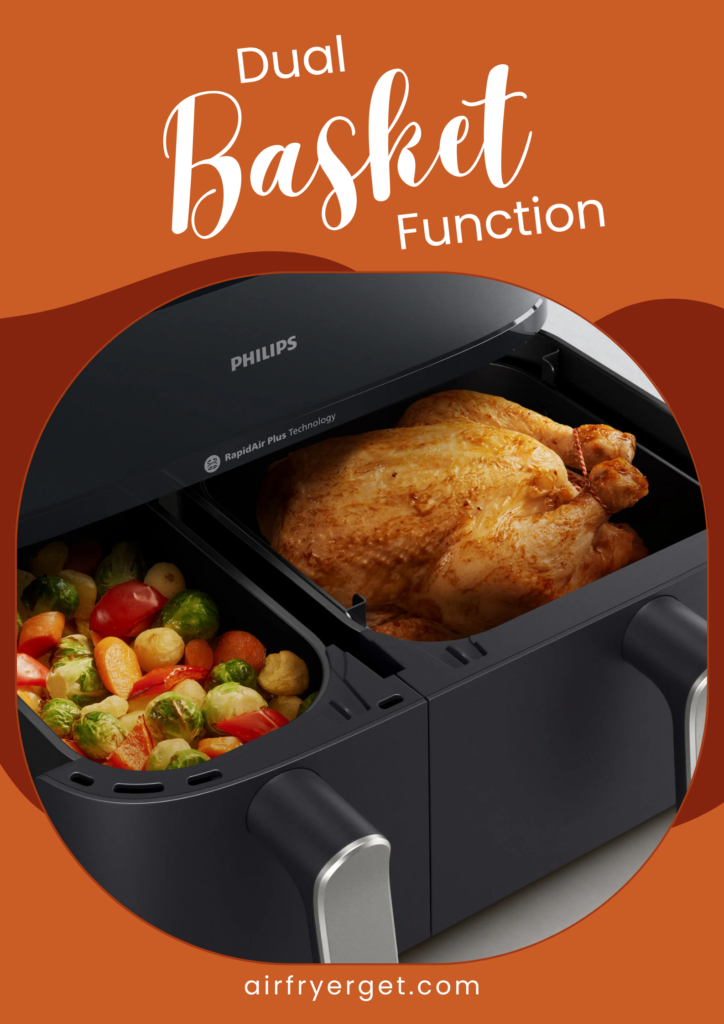 dual basket air fryer cooking two foods at once