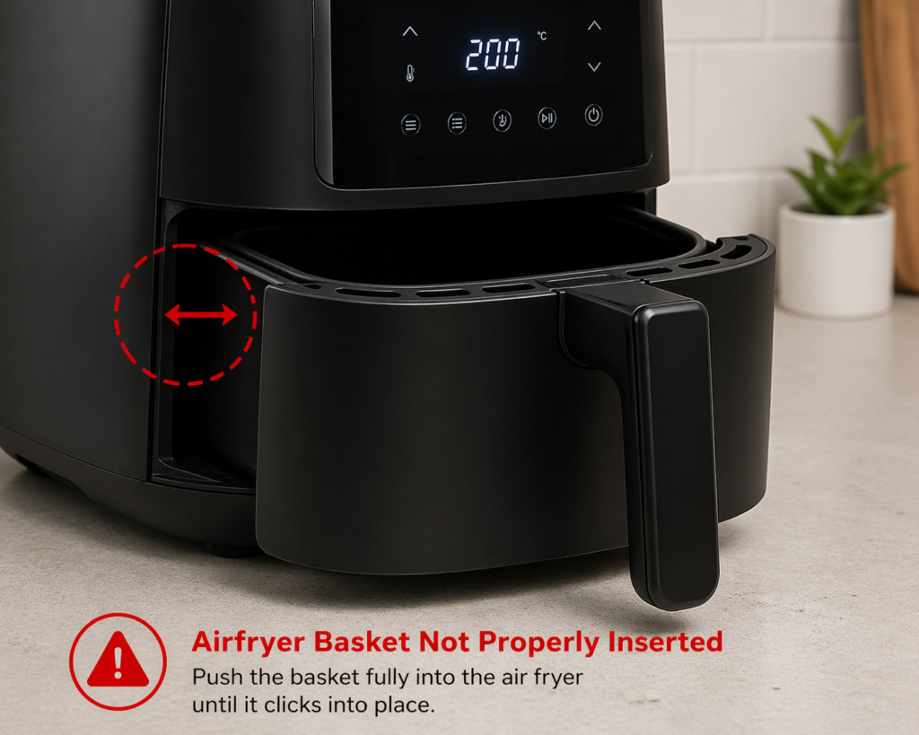 air fryer basket not properly inserted causing no heating