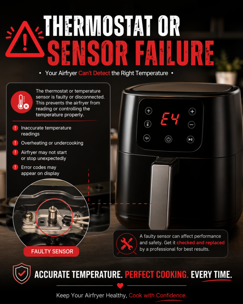air fryer thermostat or sensor failure causing inconsistent heating