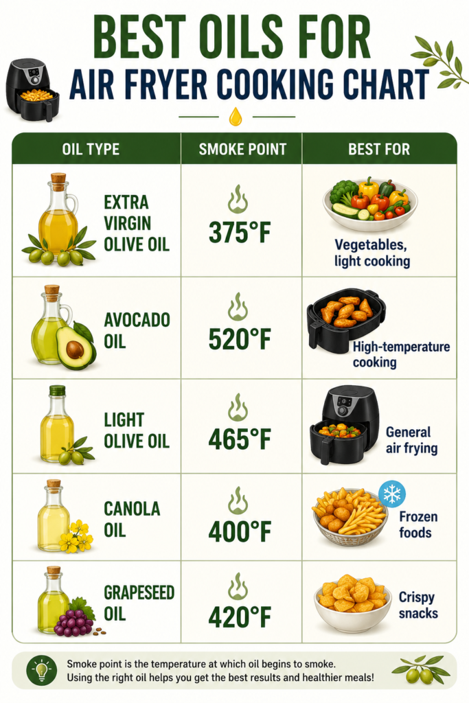 Infographic showing smoke points of different oils used in air fryers