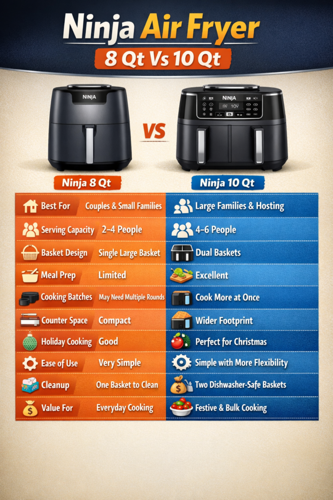 Ninja Air Fryer 10 Qt Vs 8 buying decision infographic