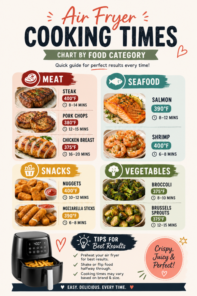 Air fryer cooking times chart for vegetables and sweet potatoes