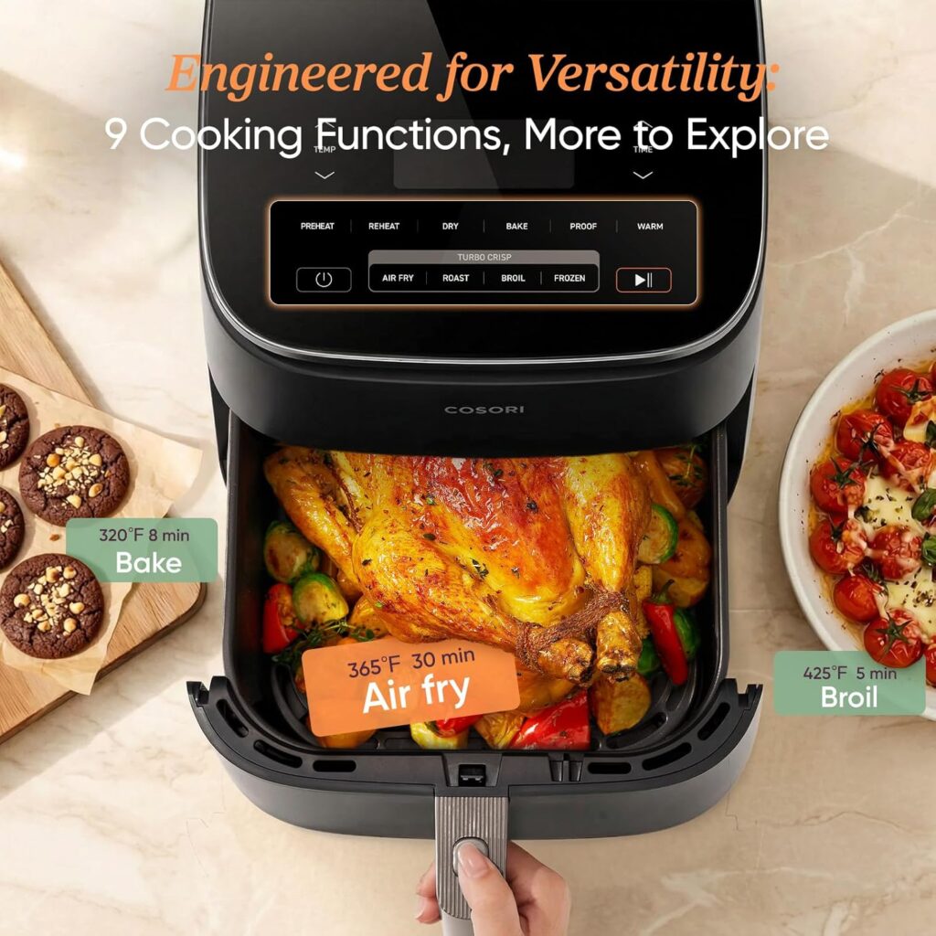 COSORI TurboBlaze 6 quart air fryer cooking crispy fries evenly