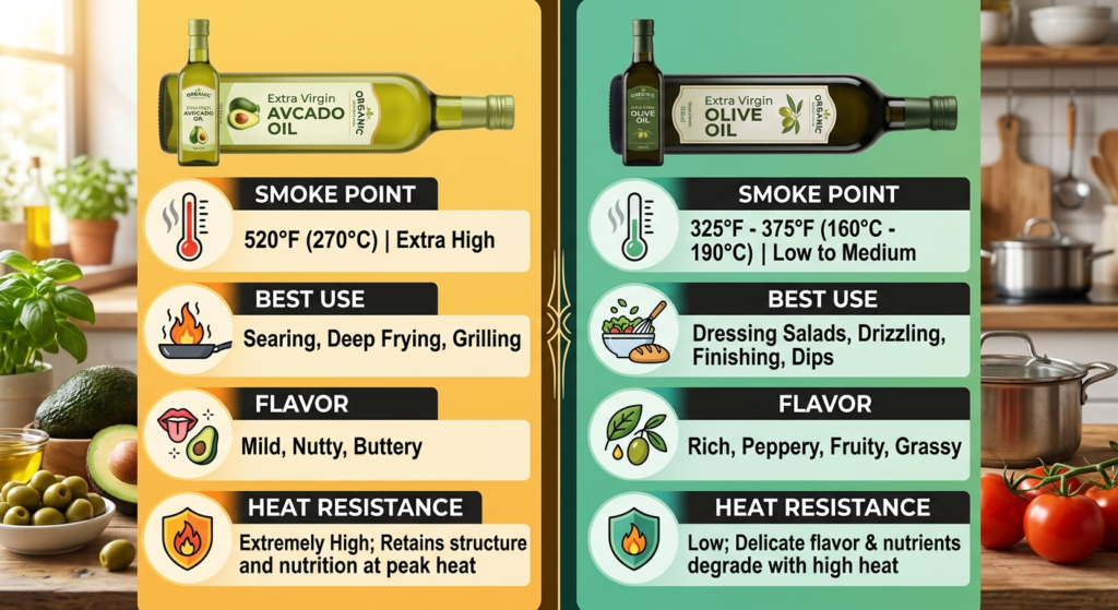 Comparison between olive oil and avocado oil for air fryer cooking