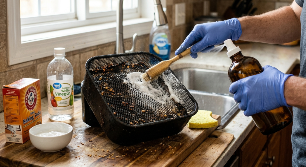 How to clean a greasy airfryer with baking soda and vinegar