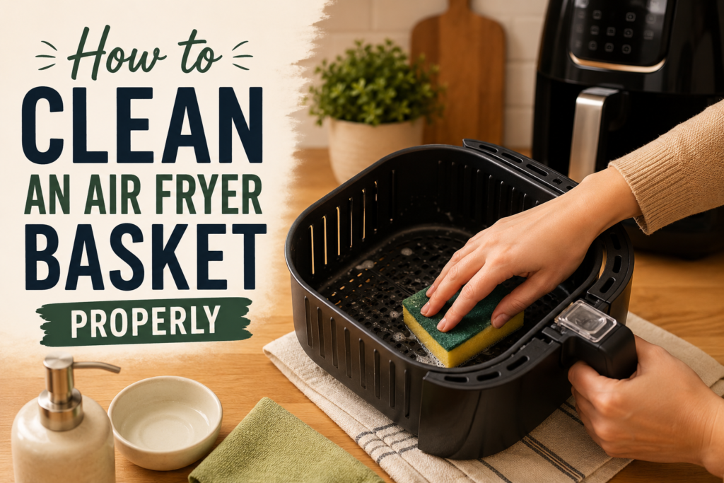 Cleaning an air fryer basket after using olive oil spray