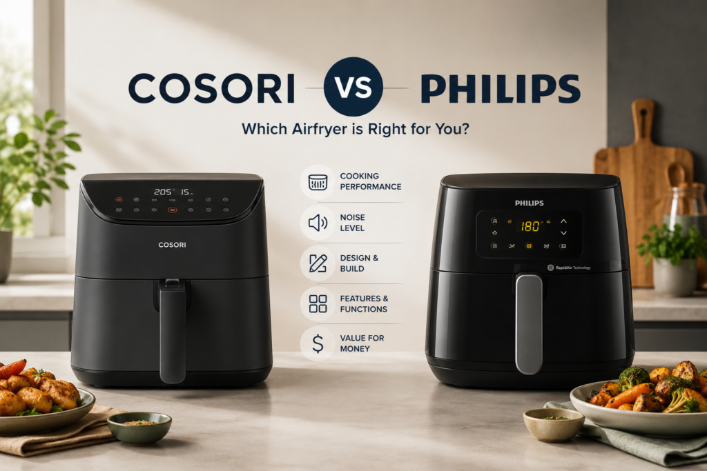 Quiet Philips air fryer on modern apartment kitchen counter