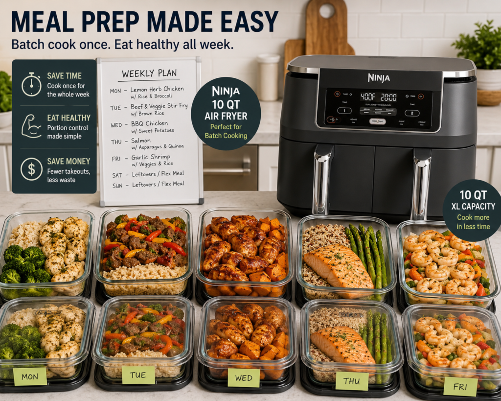 Meal prep using Ninja 10 Qt air fryer dual baskets