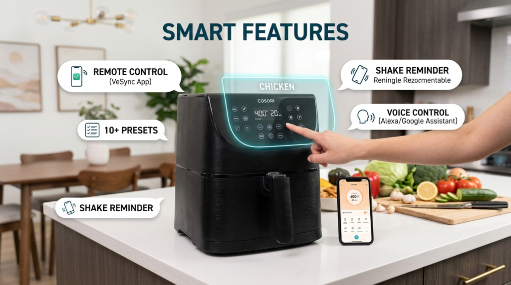 Cosori air fryer touchscreen presets and smart controls
