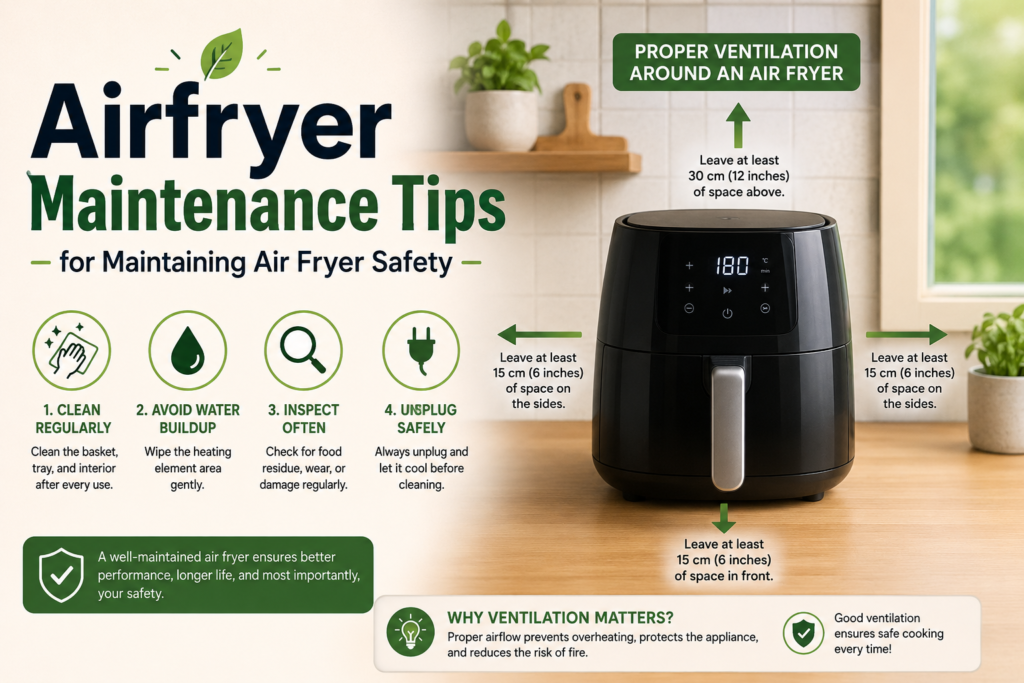 Air fryer placed with proper ventilation to maintain air fryer safety