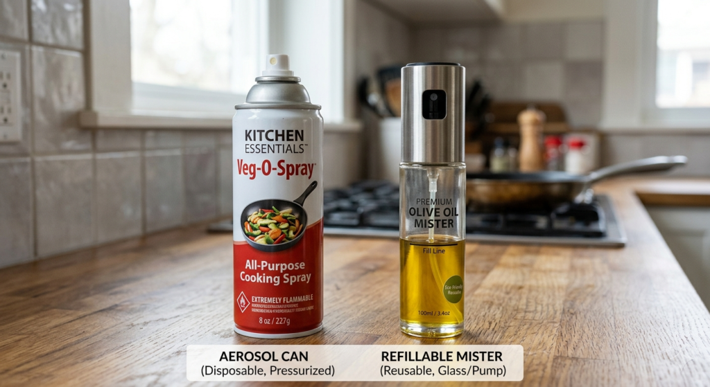 Aerosol olive oil spray versus refillable oil mister for air fryer use