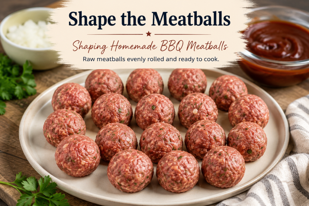 Homemade BBQ meatballs shaped before air frying
