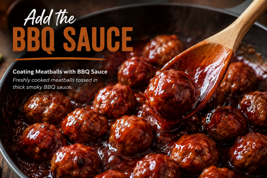Air fryer meatballs coated with homemade BBQ sauce