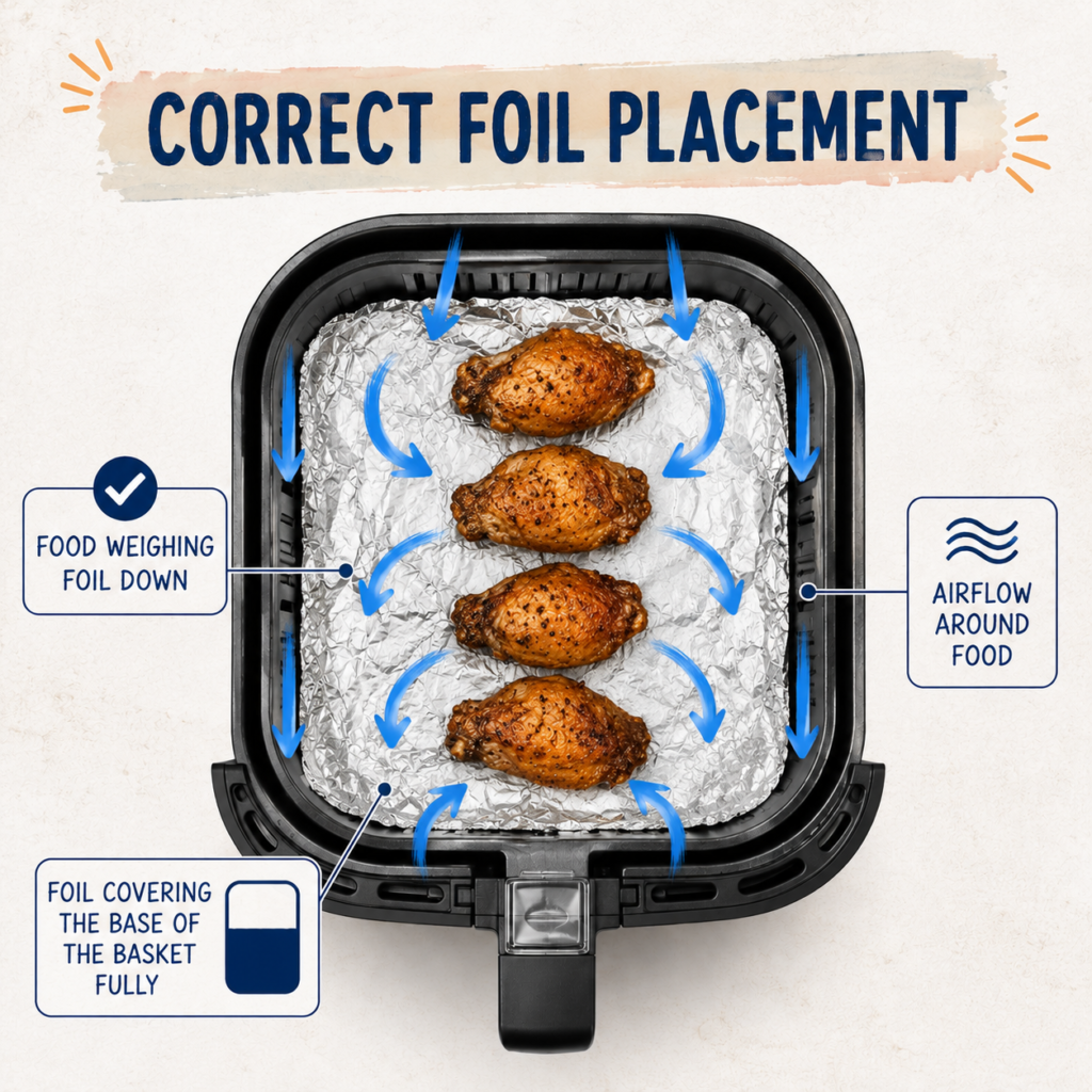 Correct way to put aluminum foil in an air fryer