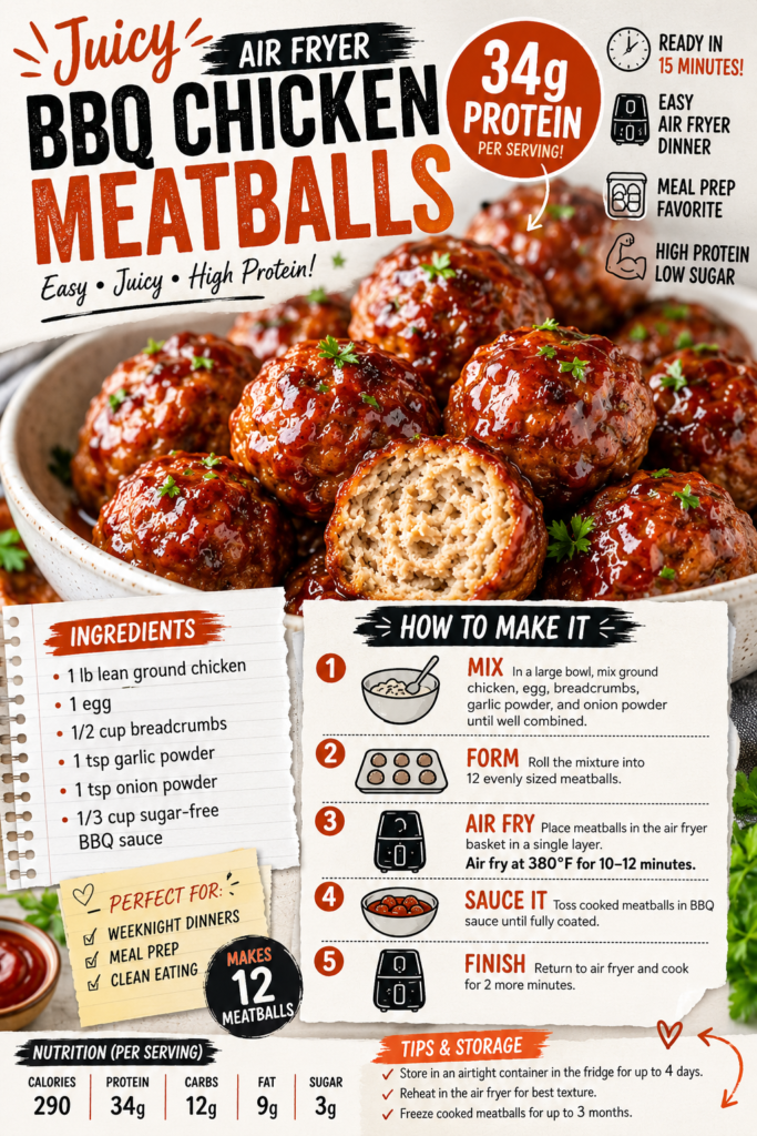 Juicy BBQ Meatballs in an Air Fryer served with BBQ sauce