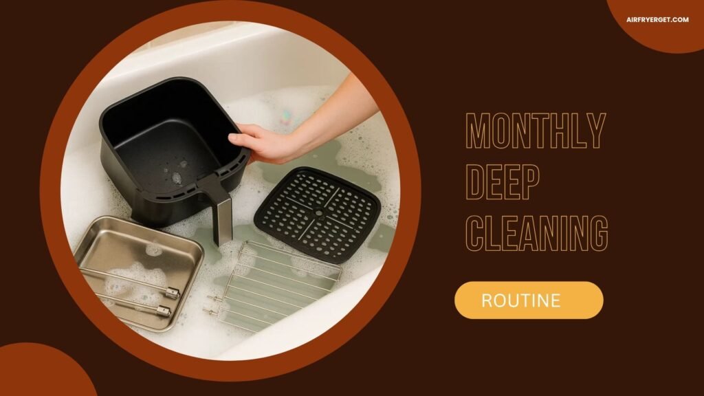 Air fryer parts removed for monthly deep cleaning and maintenance