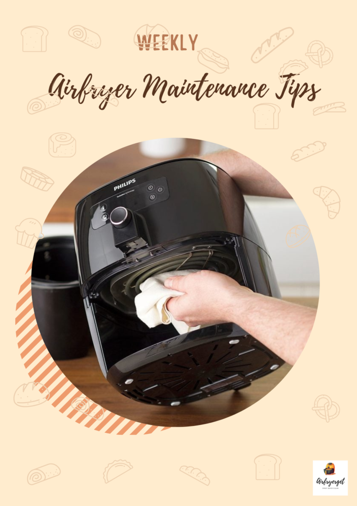 Inspecting and cleaning air fryer heating element during weekly maintenance
